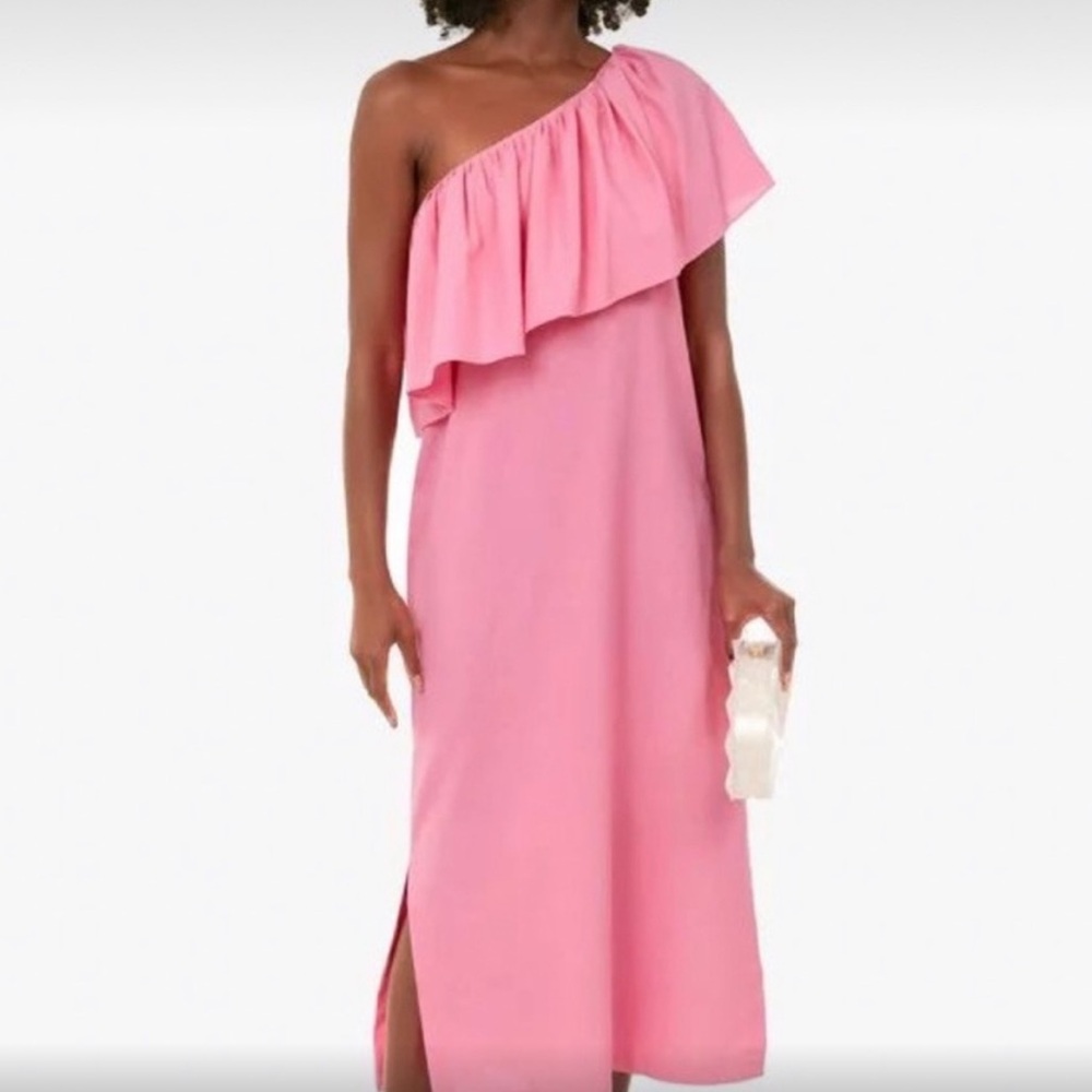 Pomander Place, flamingo pink Florencia, one shoulder dress, XL, Tuckernuck 🦩